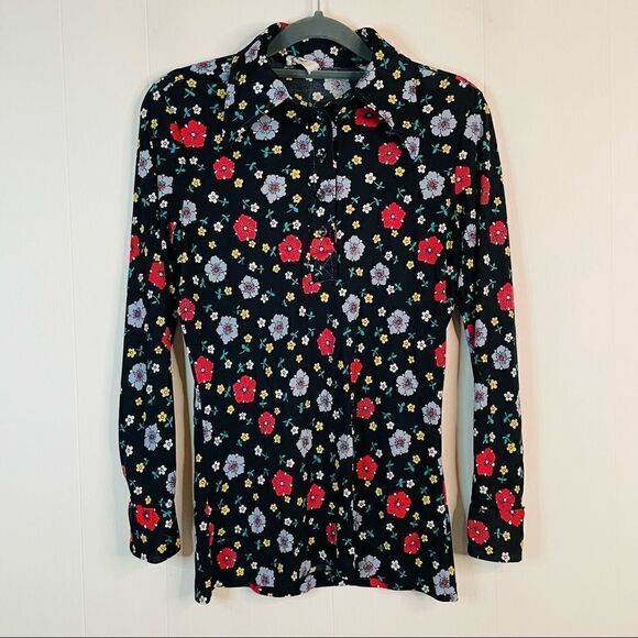 Vintage Tops - Vintage Floral Long Sleeve Popover Top
